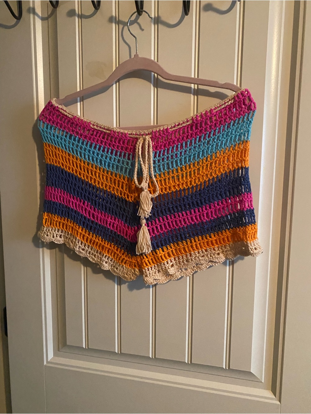 Handmade Crochet Striped Beach Shorts - Bright Multicolor